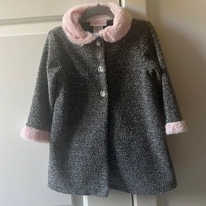 Grey/pink youngland baby coat with fur collar and gorgeous buttons  24 Mo